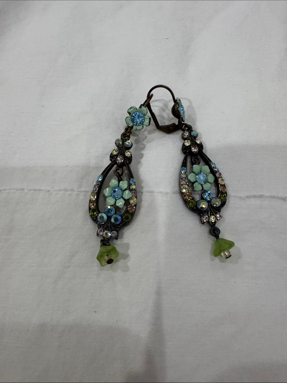 Delicate Michal negrin Aqua & Green Floral Drop Earrings